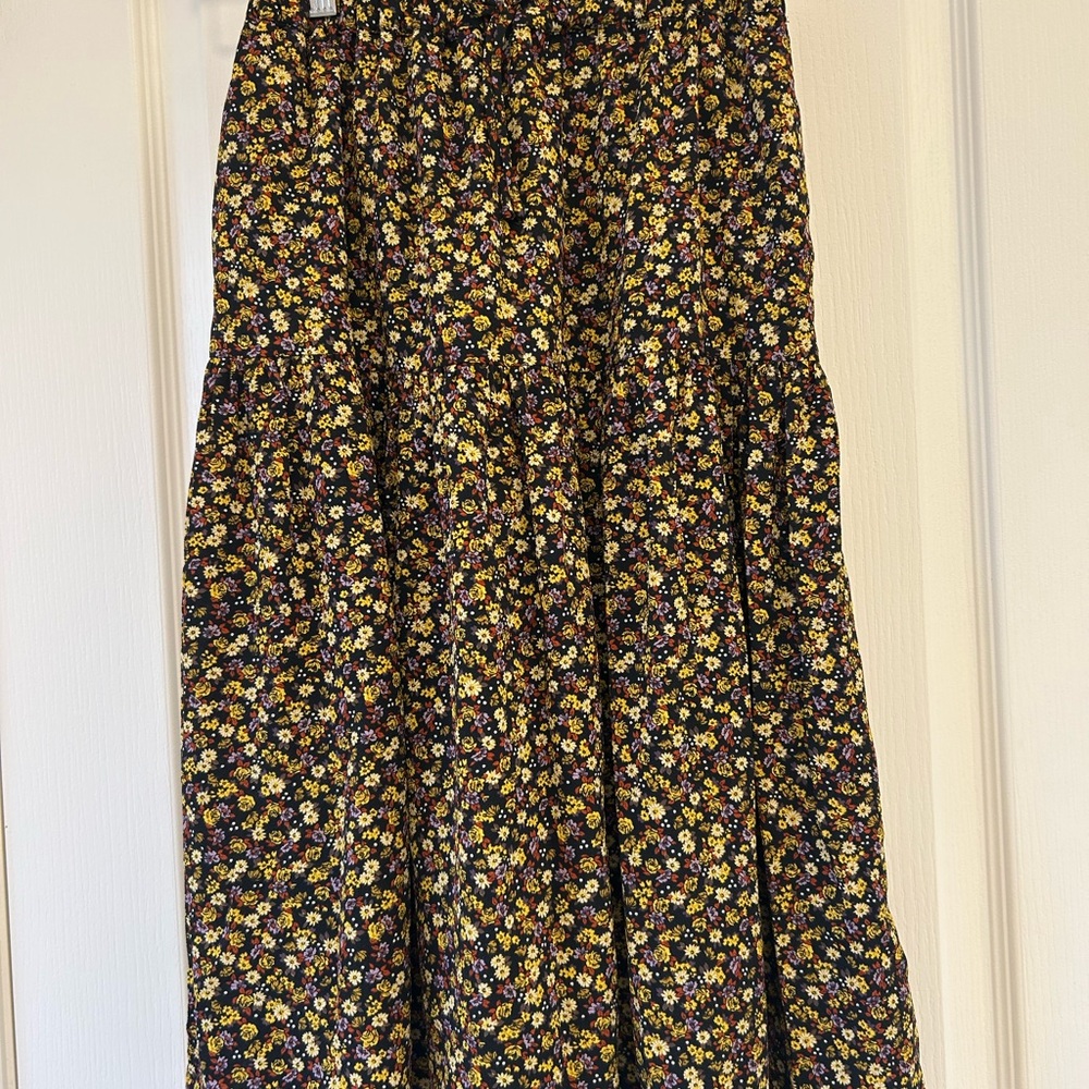 Floral Tiered Skirt - Black with Yellow & Purple Floral
